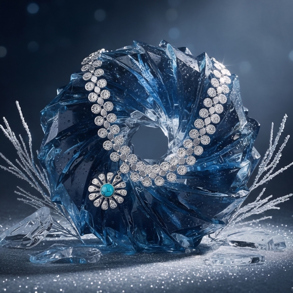 Vintage Style Boho Chic Stainless Steel Wide Flower Necklace Turquoise Accent - Picture 13 of 15